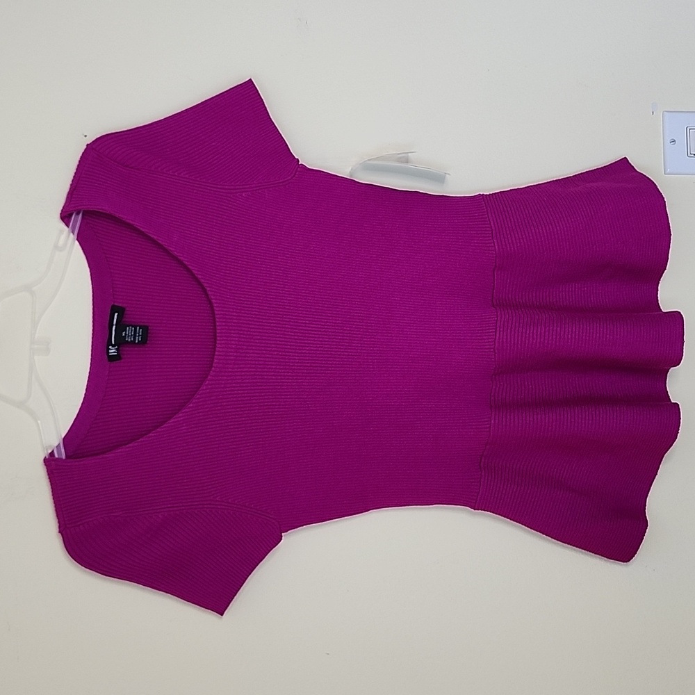 INC Magenta Knit Stretch Peplum Top XL NWT